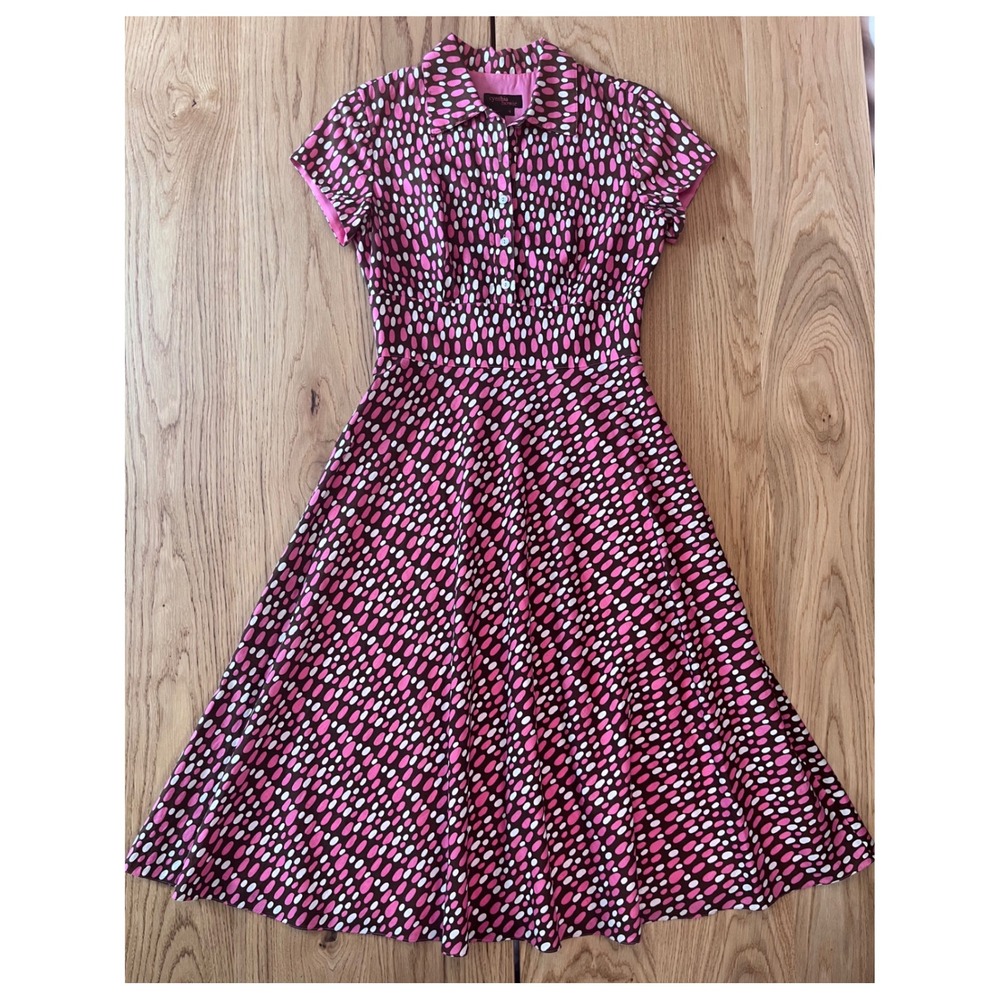 Cynthia Howie Dot Vintage Fit and Flare Dress Size 4 Pink White‎ Retro Mod Style